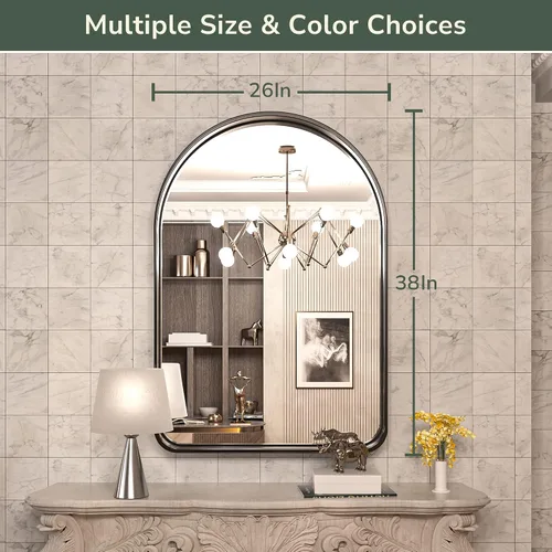 Miniatura 101 de TokeShimi - Espejo para pared de baño, espejo de tocador con marco de metal de aleación de aluminio mate cepillado e inoxidable, decoración rústica