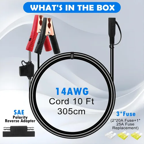 Miniatura 7 de Cable de extensión de cocodrilo de cocodrilo de 10 pies 14 AWG a conector SAE, adaptador de liberación rápida SAE de 12 V a clips de cocodrilo cable