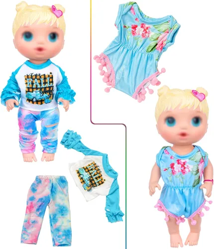 Miniatura 6 de ECORELF 10 piezas de ropa y accesorios para muñecas de bebé, incluyendo vestidos, camisetas, pantalones, mono, pantalones de campana para niños