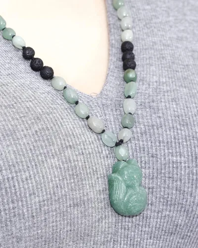 Miniatura 3 de Lightock Collares con colgante de zorro de jade de aventurina verde para mujer, cuerda trenzada de piedra de lava, difusores de aceite esencial
