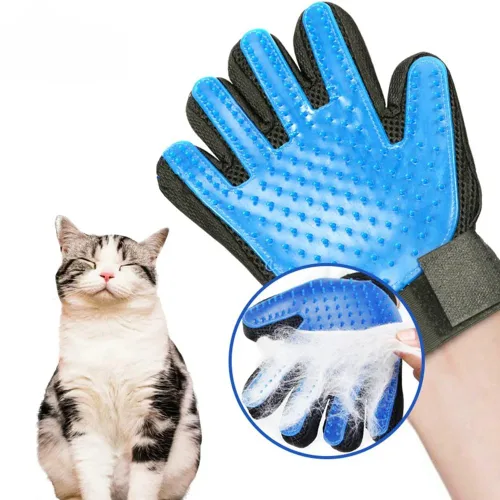 Miniatura 4 de Generic Guante de depilación de mascotas para gatos y perros, material suave para la piel, guante de masaje, tamaño grande (MANO DERECHA), azul