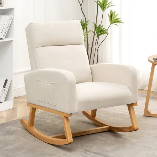 Miniatura 15 de HCHAIRH Mecedora para guardería, silla mecedora de enfermería Sherpa para mamá, guardería, silla mecedora Morden con respaldo alto para sala