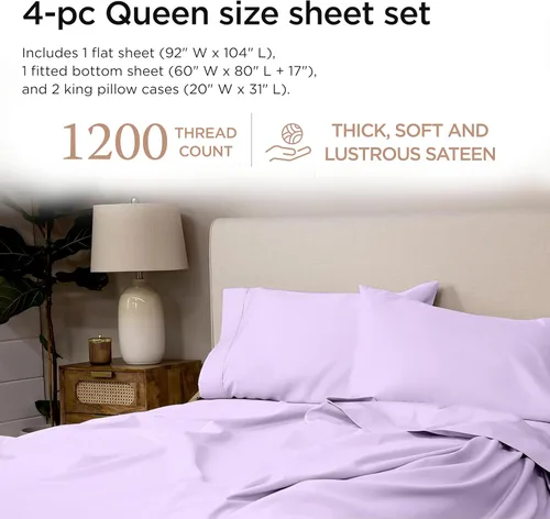 Miniatura 79 de Threadmill Sábanas de Lujo de Algodón Supima, Sábanas de 100% Algodón Suave de 1200 Hilos de Lujo para Cama de Tamaño Completo, Juego de 4 Sábanas