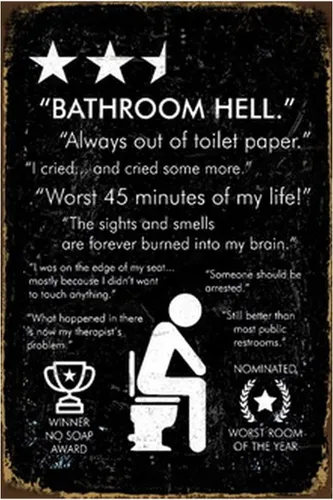 Cartel de metal retro divertido para el baño, cartel de metal con texto en inglés "Hell Out of Toilet Paper", decoración artística de pared de