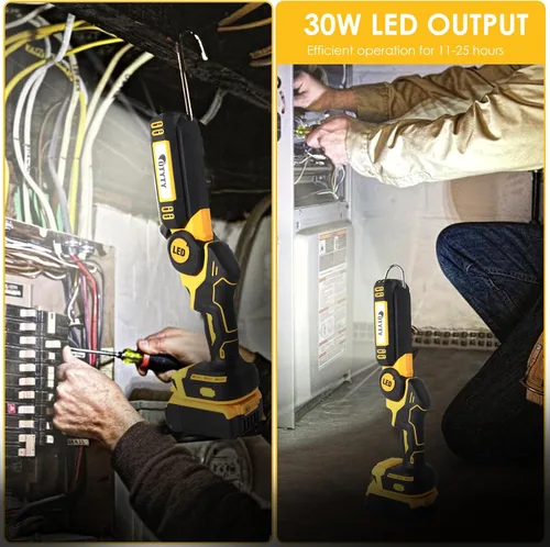 Miniatura 5 de OTYTY Luz de trabajo LED inalámbrica, compatible con batería DeWalt 20V Max, linterna recargable de 30W 2000LM, luz de inundación portátil, cabezal