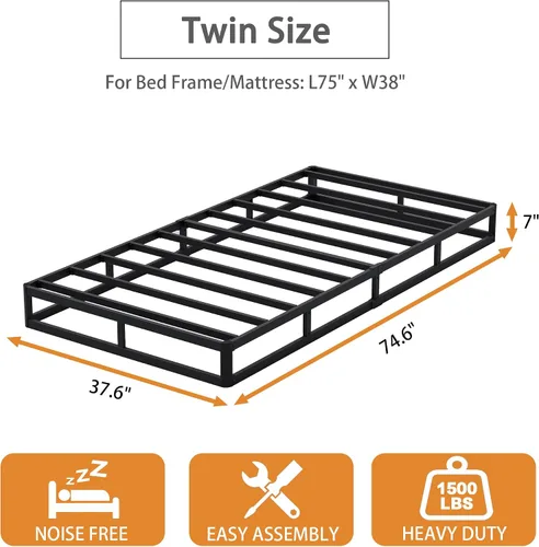 Miniatura 2 de Snaye - Base de somier de 7 pulgadas para cama individual, base de colchón de metal para somier de 1500 libras, montaje sin herramientas, sin ruidos