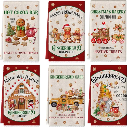 TREWAVE Juego de 6 paños de cocina de Navidad de 18 x 27 pulgadas, toallas de mano de hombre de jengibre, paños de té de vacaciones de invierno,