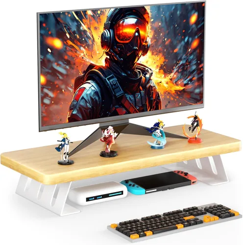 Soporte para monitor, soporte de madera de 24 pulgadas, capacidad de carga de 220 libras, elevador de monitor de escritorio para Roble