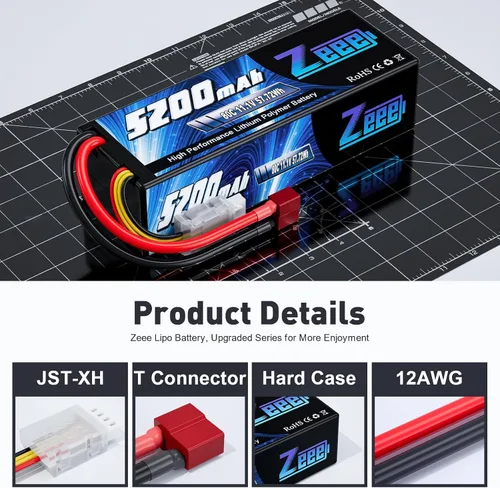 Miniatura 3 de Zeee 3S 5200mAh Lipo Batería 11.1V 80C Hardcase Batería con conector T para RC Car Barco, Camión, Helicóptero, Avión Racing Modelos (2 unidades)