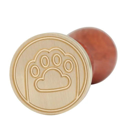 Miniatura 5 de Yoption - Sello de cera de pata de gato, sello de sellado de mango de madera vintage con cabeza de latón para invitaciones de boda