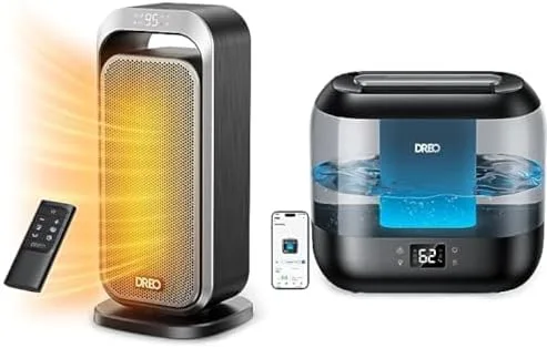 DREO Calentador de espacio para interiores, calentador portátil con oscilación de 70°, Solaris 317 + Dreo 4L humidificadores inteligentes para