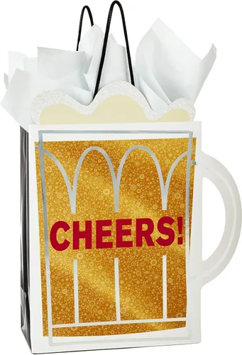 Hallmark Bolsa de regalo mediana de 9 pulgadas con papel de seda (taza de cerveza) para Navidad, Día del Padre, cumpleaños, graduaciones,
