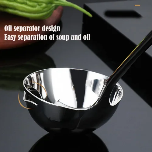 Miniatura 3 de Separador de grasa, separador de aceite de acero inoxidable 18/8, cucharón de sopa de 12.6 pulgadas, separador de grasa para alimentos, colador