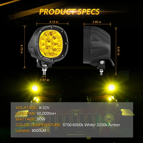 Miniatura 5 de Auxbeam Panel de interruptor de 8 bandas + luces LED redondas ámbar de 4 pulgadas y 90 W, luz de conducción redonda súper brillante con kit de arnés