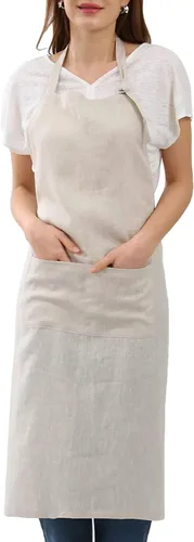 Miniatura 11 de Amazhiyu Delantal de cocina de lino puro con bolsillos para mujeres y hombres, cocinero, barbacoa, manualidades