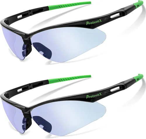 ProtectX Gafas de seguridad para hombres y mujeres, lentes de sol de seguridad con lentes antivaho resistentes a los arañazos, agarres Evergreen