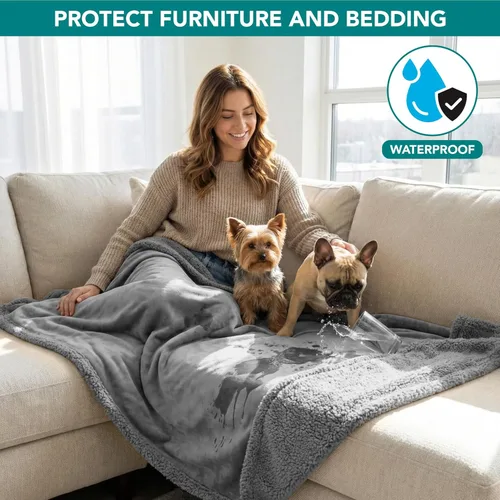 Miniatura 2 de PetAmi - Manta impermeable para perros pequeños, medianos y gatos, manta para sofá, Sherpa de vellón, reversible, suave y lavable, 29x40, gris claro