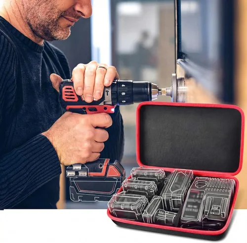 Miniatura 6 de Comecase Estuche rígido de batería extra grande para batería y cargador Milwaukee M12/M18, soporte de caja de baterías para baterías de 18V 20v Negro