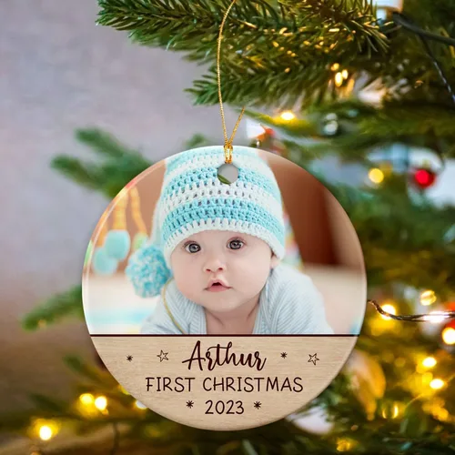 Miniatura 4 de Primer adorno de Navidad para bebé, adorno de cerámica de Navidad para bebé 2025, primera decoración de árbol de Navidad del bebé, marco de fotos