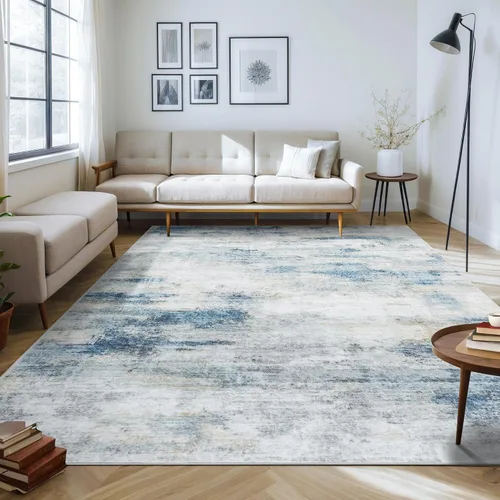 Auemtyn Alfombra lavable de 8 x 10 pies – Alfombra moderna abstracta grande para sala de estar, dormitorio y comedor, resistente a las manchas, azul