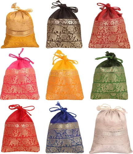 Miniatura 45 de Touchstone Preciosas bolsas de regalo reutilizables, respetuosas con el medio ambiente, brocado de cachemira con cordón grande para cumpleaños