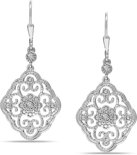 Miniatura 5 de LeCalla 925 Sterling Silver Filigree Dangle Drop Leverback Earrings for Women Long 925 Silver Dangle Leverback Earrings Hypoallergenic Filigree