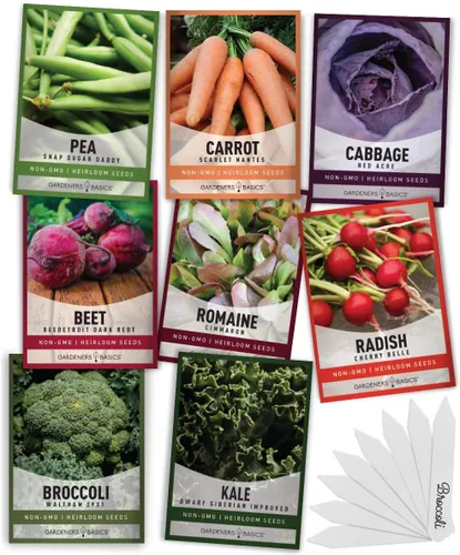 Gardeners Basics Semillas de hortalizas de invierno, otoño y primavera para plantar | Cultivos de clima fresco | 8 variedades: guisantes de azúcar,