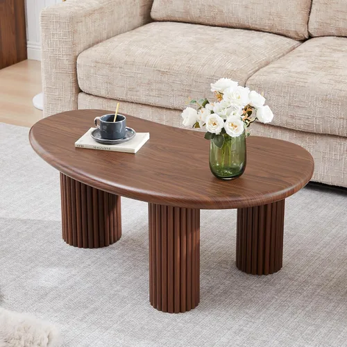 Miniatura 18 de Mesa auxiliar ovalada de 43.3 pulgadas, mesa de centro acanalada con compartimento de almacenamiento oculto, mesa de comedor moderna de mediados
