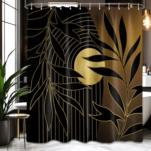 Miniatura 67 de Cortina de ducha bohemia en negro y gris, cortinas de ducha modernas de mediados de siglo negro y gris para baño, juego de tela impermeable