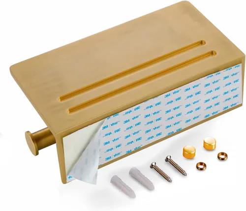 Miniatura 5 de Soporte Doble para Papel Higiénico con Estante, Dispensador de Rollo de Papel Higiénico Comercial de Montaje en Pared con Estante para Celular