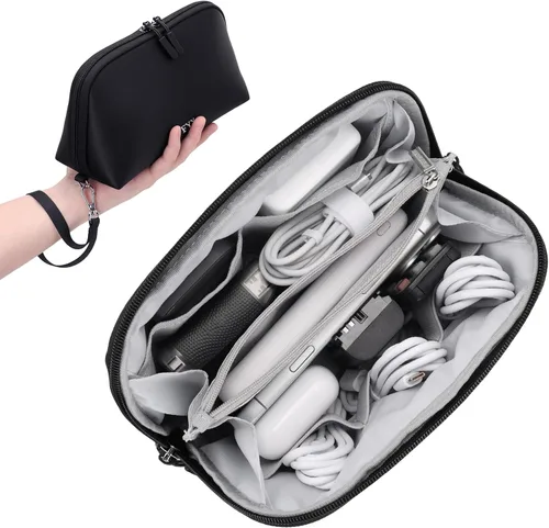 FYY Organizador de cables de viaje, 8 compartimentos, bolsa tecnológica ligera resistente al agua con correa para la muñeca, funda portátil para
