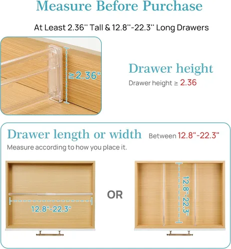 Miniatura 3 de Vtopmart Separadores de cajones de 2.36” con inserciones expandibles, organizador de cajones de cocina ajustable de 12.8"-22.3", separador