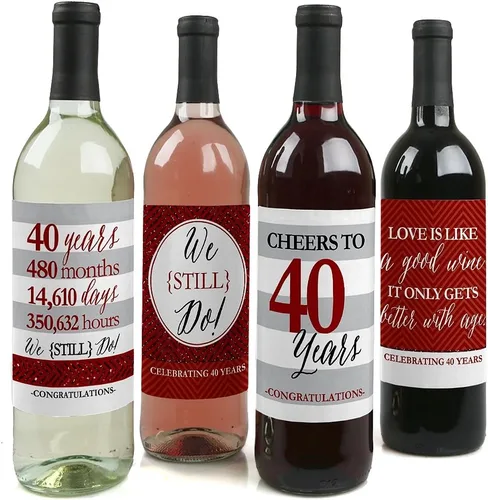Big Dot of Happiness We Still Do - Decoraciones de aniversario de boda para mujeres y hombres, calcomanías para etiquetas de botellas de vino, juego