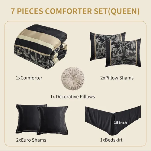 Miniatura 3 de SahSahCasa Juego de edredón de lujo de 7 piezas tamaño Queen, cama en una bolsa tamaño Queen, juego de edredón esponjoso de cama tamaño Queen