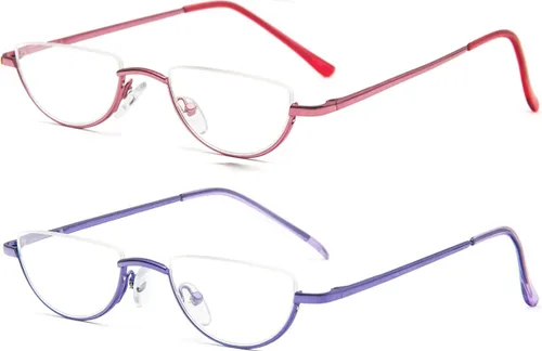 Miniatura 14 de REAVEE 4 unidades de gafas de lectura de aleación de diseño retro de media luna para mujeres y hombres, con marco medio, bisagra de resorte, Negro