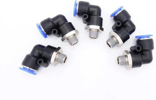 Miniatura 16 de Empuje para conectar conexión de tubo de 1/4" OD x 1/8" rosca NPT macho, codo neumático macho de aire línea de agua de aire de 90 grados codo