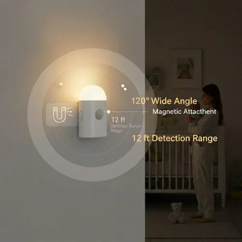 Miniatura 5 de Luz nocturna LED con sensor de movimiento, luz blanca cálida regulable recargable y gancho 2 modes: motion sensor & steady light,3 dimmable