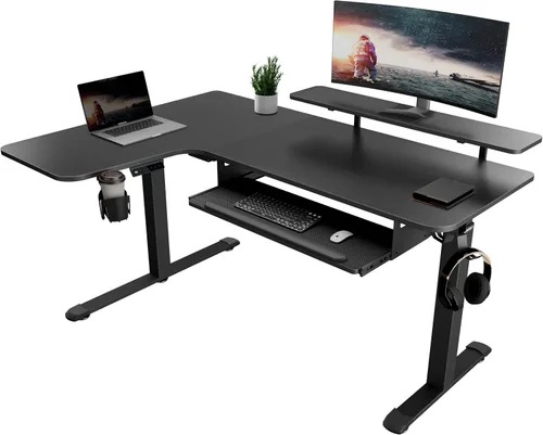 Miniatura 15 de EUREKA ERGONOMIC Escritorio eléctrico de pie en forma de L de 55 pulgadas, escritorio para juegos de computadora de altura ajustable con bandeja