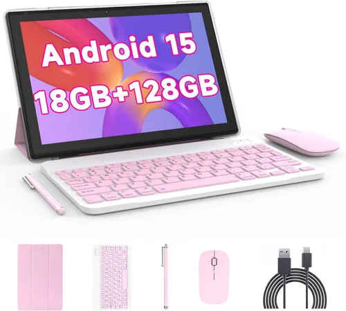 Miniatura 8 de Tableta de 10 pulgadas con teclado Android 15 (NO GO) Tabletas 2 en 1 Tableta 18GB RAM 128GB Soporta expansión de 2TB Tabletas incluyen estuche Azul