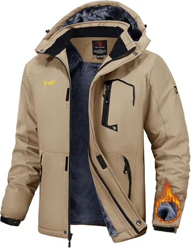 Miniatura 10 de TBMPOY Chaquetas de esquí para hombre, impermeables, para nieve, forro polar grueso, con capucha, para clima frío, cálido, trabajo en hielo al aire