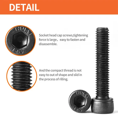 Miniatura 3 de Tornillos de cabeza hexagonal M6-0.039 x 0.472 in, acero de aleación de grado 12.9, unidad hexagonal métrica Allen, acabado de óxido negro, rosca a