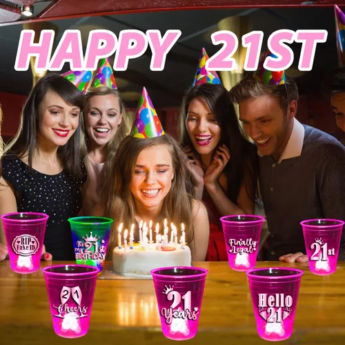 Miniatura 6 de mishunyus Paquete de 24 vasos de fiesta de cumpleaños 21 para mujer, vasos de plástico rosa de 16 onzas con diseños de lámina de oro rosa