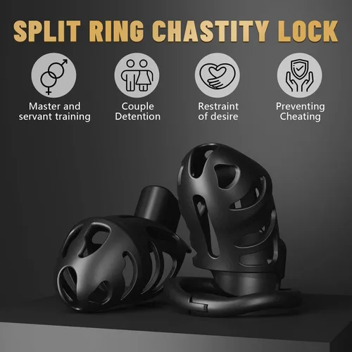 Miniatura 3 de Jaula de castidad masculina, dispositivos de castidad con cinturón de jaula para pene ligera, con 3 tamaños de anillos y bloqueo invisible, juguetes