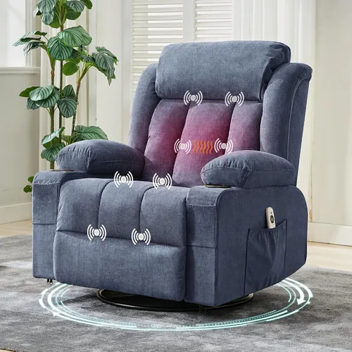 Miniatura 8 de GarveeHome Rocker - Silla reclinable giratoria con masaje de calor, grande, amplia, mecedora, sofá individual con 3 posiciones, 2 bolsillos