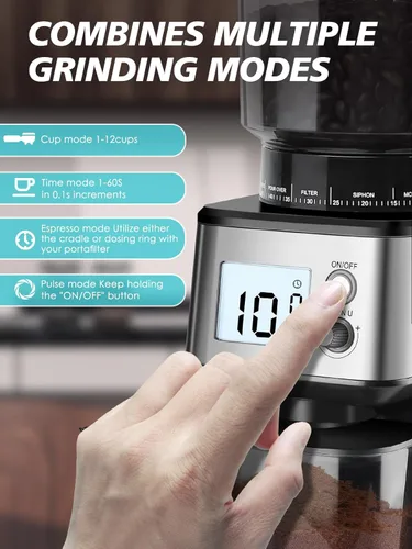 Miniatura 6 de Homtone Molinillo de café expreso con rebabas cónicas – Molinillo de frijoles eléctrico continuo de 2.008 in con ajustes de molienda, temporizador