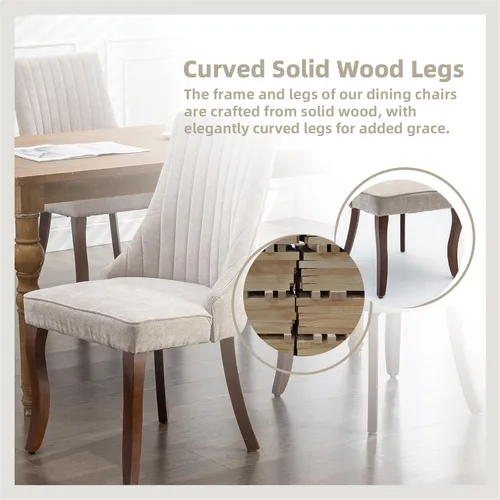 Miniatura 4 de Juego de 8 sillas de comedor, sillas de cocina con canales de lino con patas curvadas de madera maciza, silla de comedor tapizada de tela cómoda