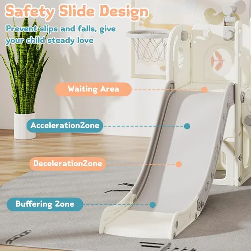 Miniatura 4 de Tobogán 6 en 1 para niños de 1 a 3 años, para interiores y exteriores, con aro de baloncesto, almacenamiento, escalador y telescopio, gran regalo