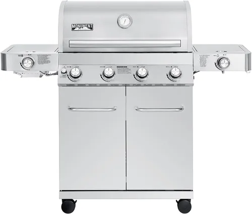 Monument Grills - Parrilla de gas propano de 4+2 quemadores de acero inoxidable estilo gabinete con quemadores laterales y de sellado lateral,