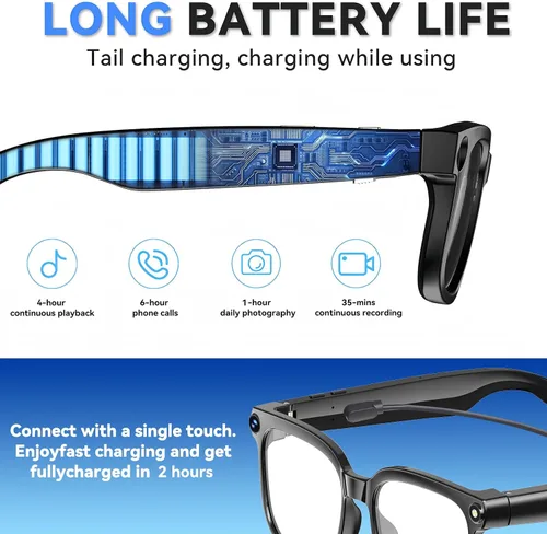 Miniatura 9 de Lentes inteligentes AI con cámara, gafas de cámara HD de 8 MP para hombres, gafas de grabación AI con asistente de voz, audio de oído abierto