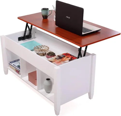 Miniatura 6 de LAZYMOON Mesa de centro elevable, compartimento de almacenamiento de escritorio para computadora portátil, muebles para el hogar de madera maciza
